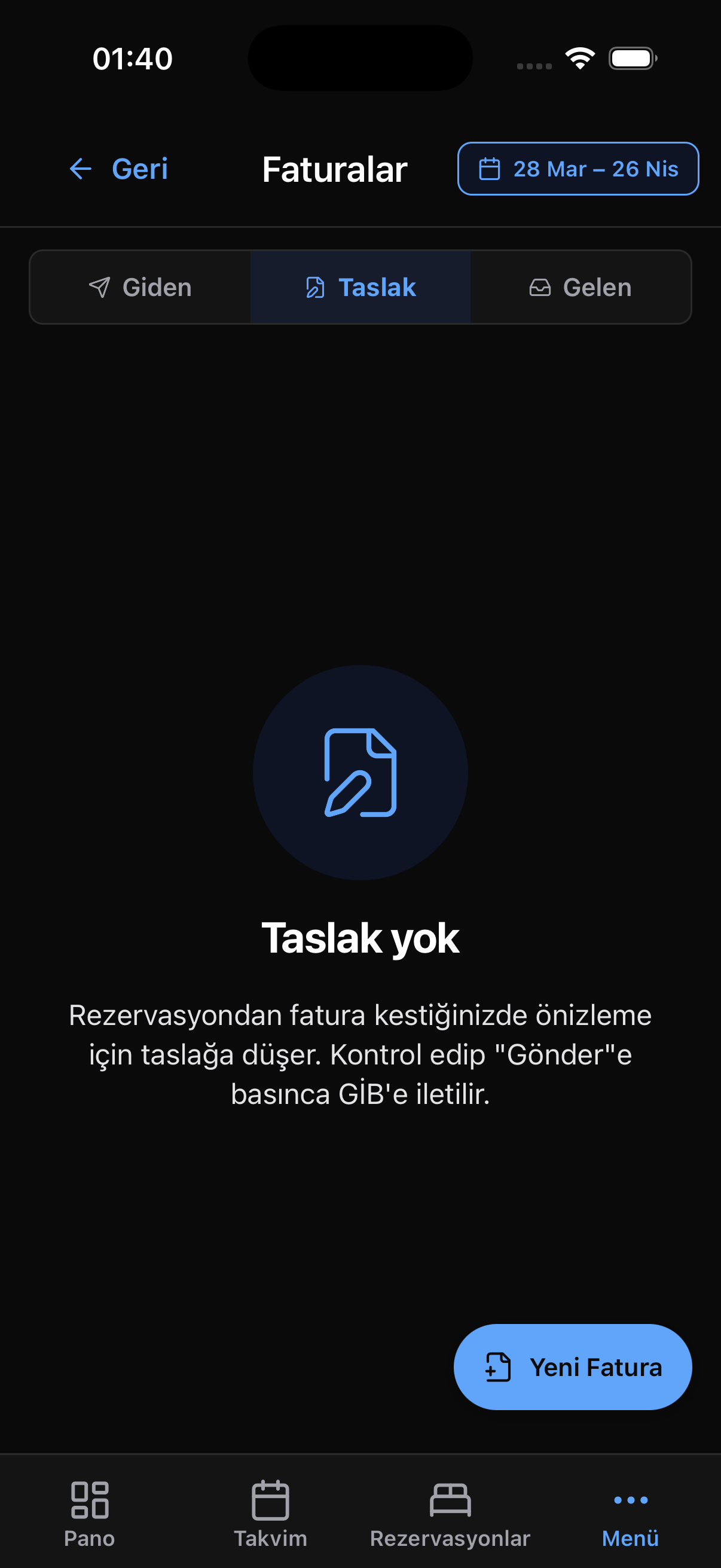 Kuvve.app mobil uygulama Faturalar ekranı